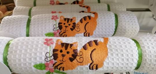 KItten Embroidered Tea Towel